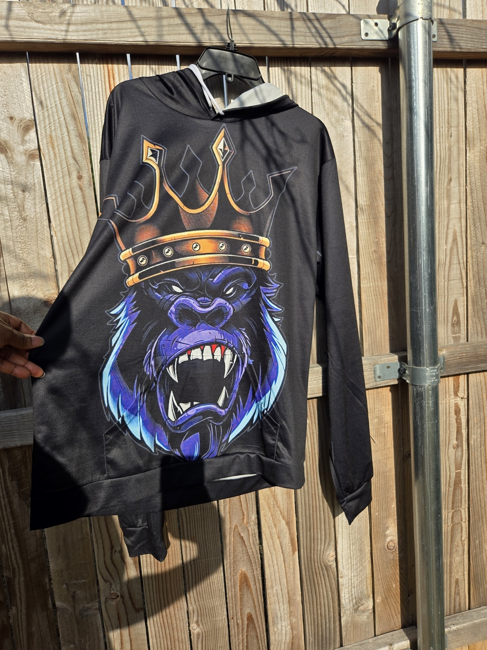 Black Mens Hoodie with Royal Gorilla Graphic - Unbranded - Picture 5 of 6
